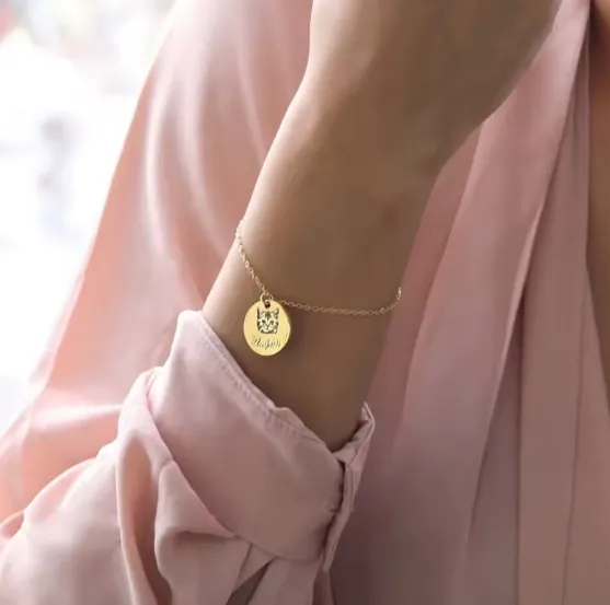 custom engraved pet portrait bracelet on modal