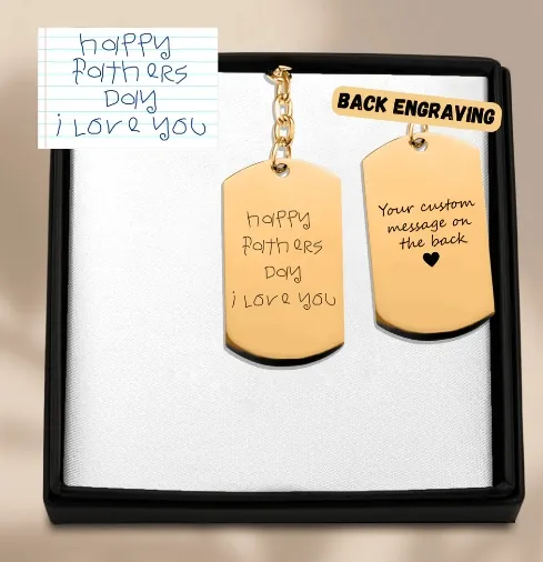 personal Handwritten Message Tag Keychain gold