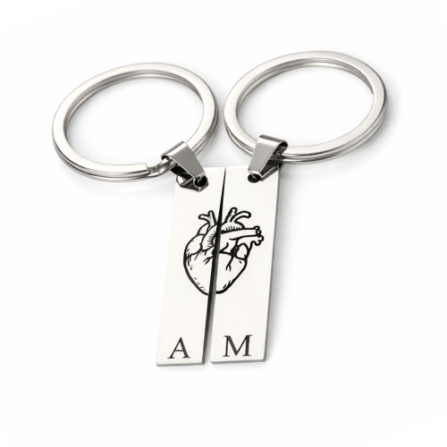 Personalized Split Heart Keychain Set with Initials